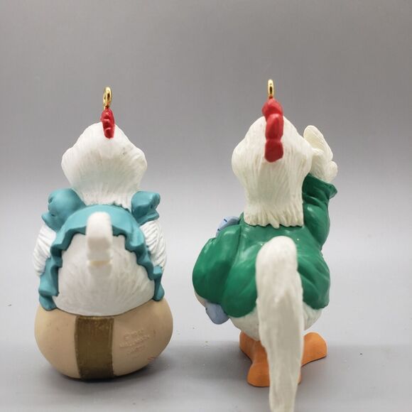 Set 2 Hallmark Ornaments Mom / Dad To Be Chicken Rooster 1992 Baby Shower Parent - Picture 4 of 8